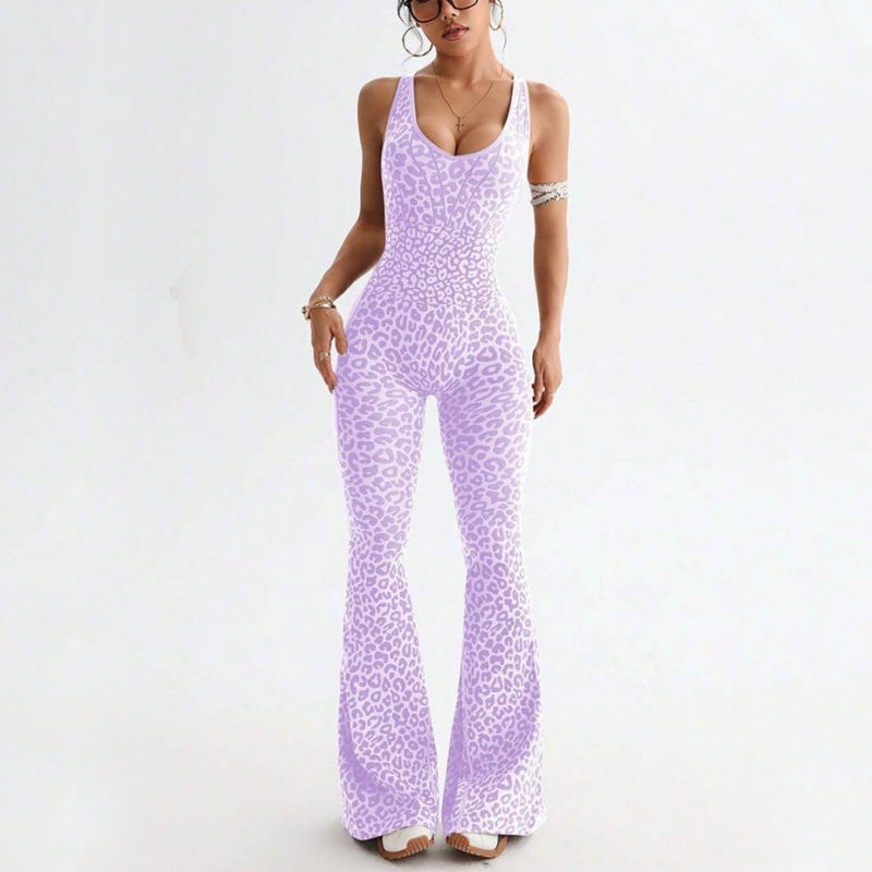 Women's Cheetah Print Workout Jumpsuit with Built-in Bra ✨