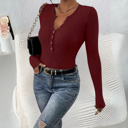 ESTEFANIA™ – Women's Everyday Button-Front Long Sleeve Top