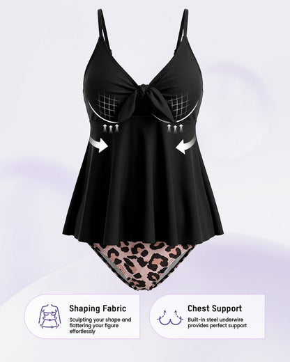 High Waisted Cutout Tie Knot Tankini Swim Dress