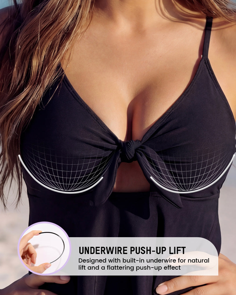 High Waisted Cutout Tie Knot Tankini Swim Dress