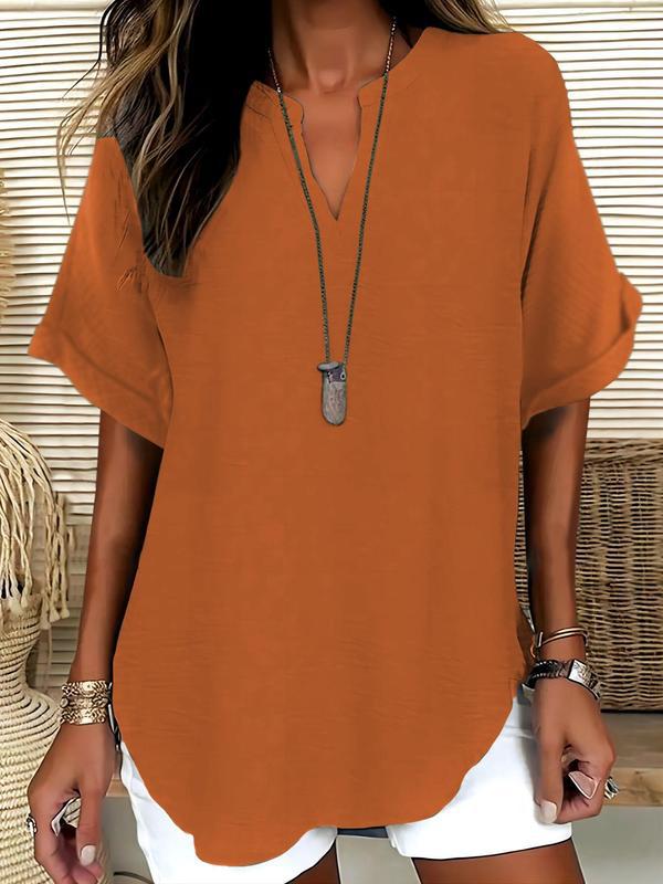 GENNEVA™ – Women's Casual Plain Short Sleeve Blouse