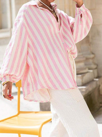 VINCLAIRE™ – Women's Cosy Striped Long Sleeve Button-Down Blouse