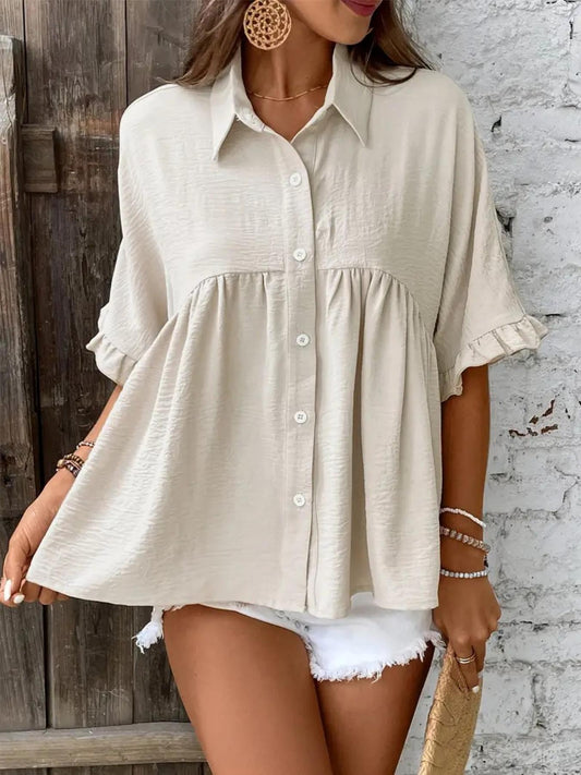 ELLASA™ – Women's Plus Size Ruffle Button-Front Blouse