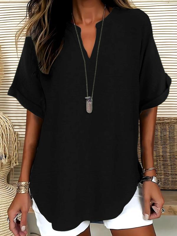 GENNEVA™ – Women's Casual Plain Short Sleeve Blouse