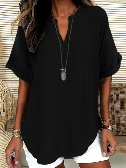 GENNEVA™ – Women's Casual Plain Short Sleeve Blouse