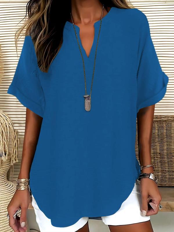 GENNEVA™ – Women's Casual Plain Short Sleeve Blouse