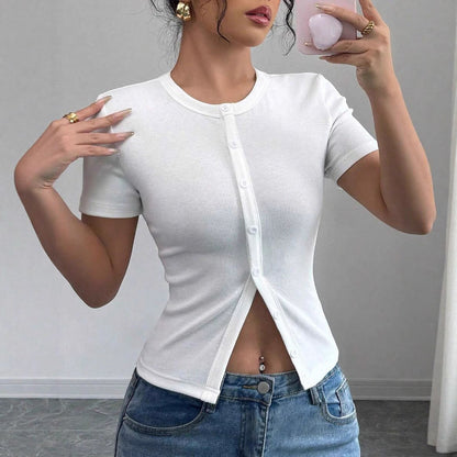 HATI™ – Women's Relaxed Summer Short Sleeve Buttoned Top