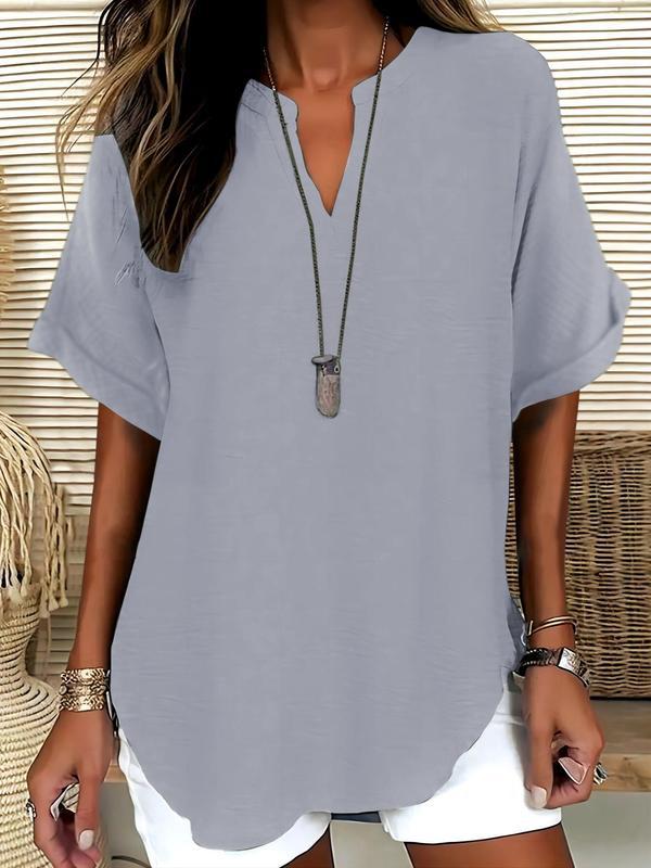 GENNEVA™ – Women's Casual Plain Short Sleeve Blouse