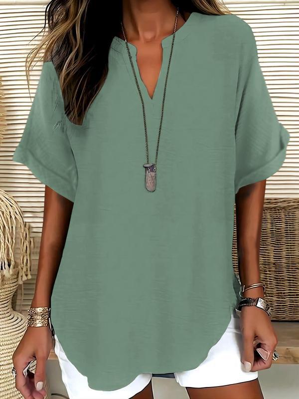 GENNEVA™ – Women's Casual Plain Short Sleeve Blouse