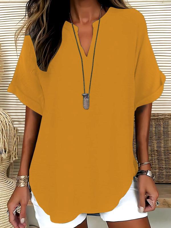 GENNEVA™ – Women's Casual Plain Short Sleeve Blouse