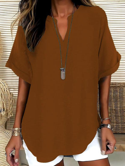 GENNEVA™ – Women's Casual Plain Short Sleeve Blouse