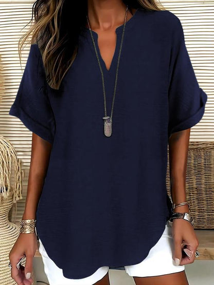 GENNEVA™ – Women's Casual Plain Short Sleeve Blouse