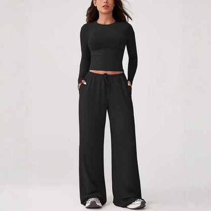 Women's Casual Crop Top & Drawstring Pants Set