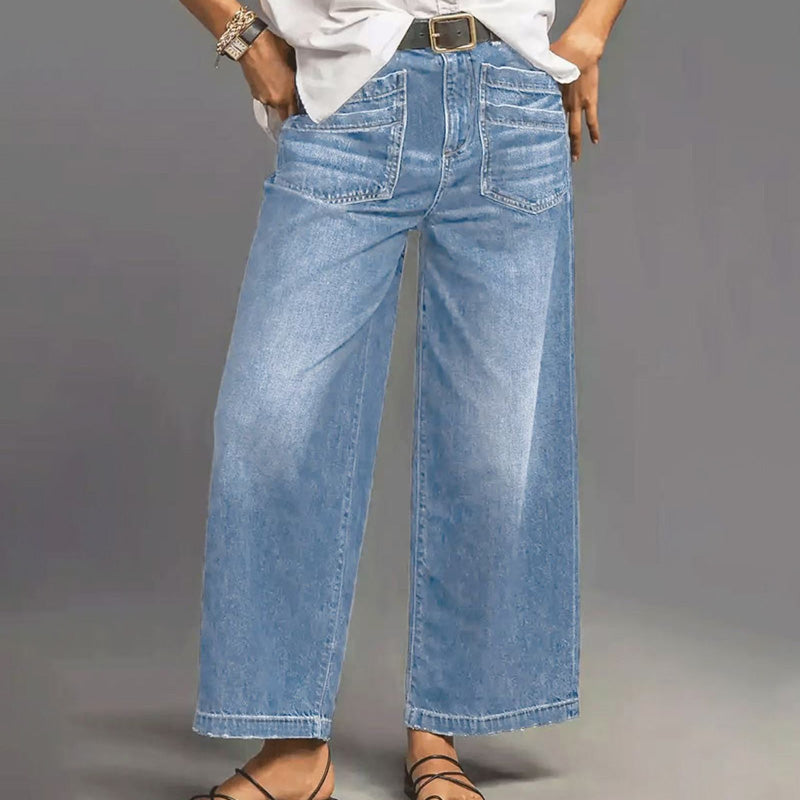 Women's Casual High-Rise Wide-Leg Jeans – Tummy Control, Elongated Silhouette & All-Day Comfort