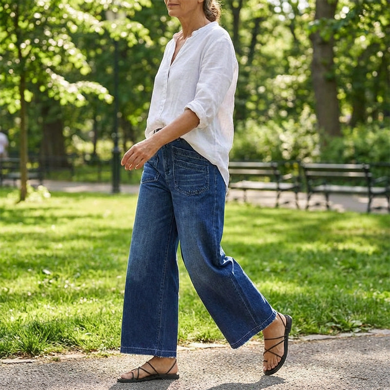 Women's Casual High-Rise Wide-Leg Jeans – Tummy Control, Elongated Silhouette & All-Day Comfort