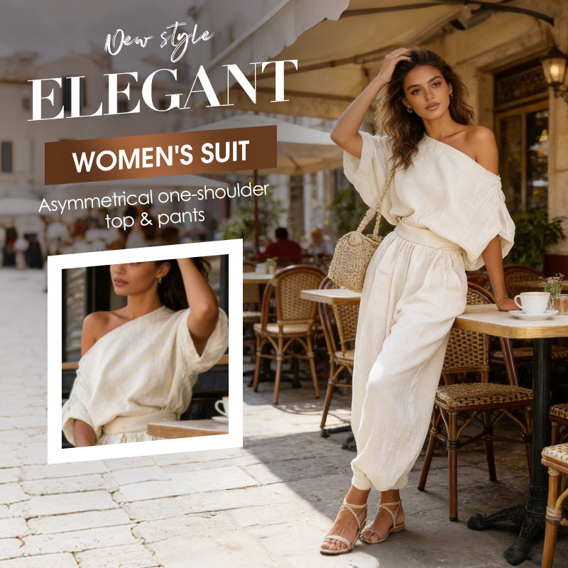 Women's Asymmetrical One-Shoulder Top & Pants Set – Flowy, Pockets & Cinched Waist for Effortless Elegance 👗✨
