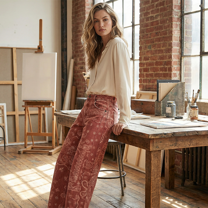 Vintage Print Barrel Leg Jeans