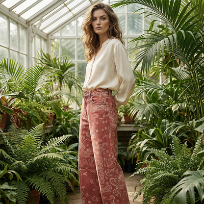 Vintage Print Barrel Leg Jeans