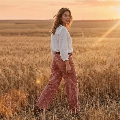 Vintage Print Barrel Leg Jeans