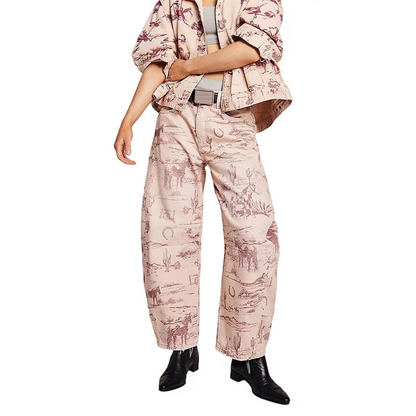 Vintage Print Barrel Leg Jeans