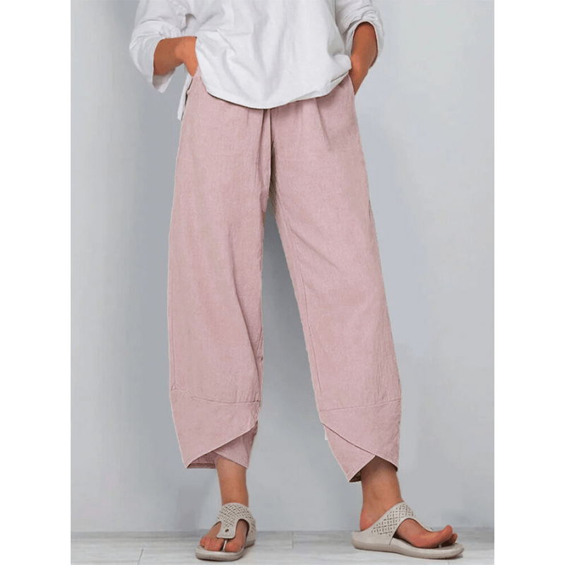 Vintage Asymmetrical Elastic Waist Pockets Pants