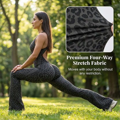 Women's Cheetah Print Workout Jumpsuit with Built-in Bra ✨
