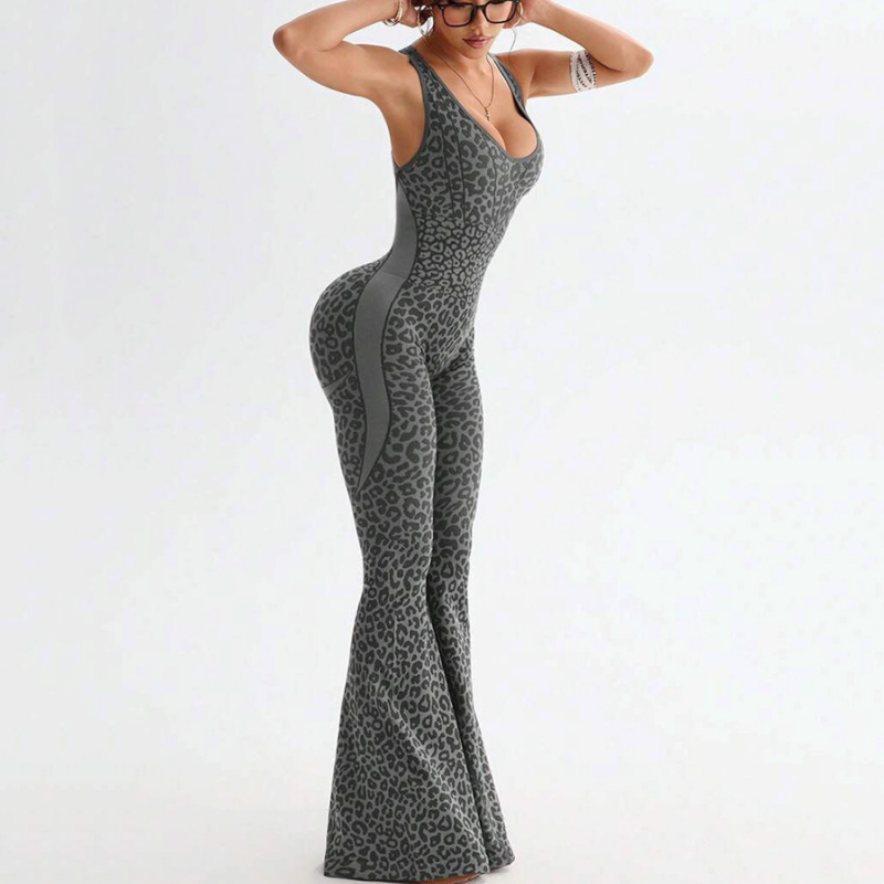 Women's Cheetah Print Workout Jumpsuit with Built-in Bra ✨