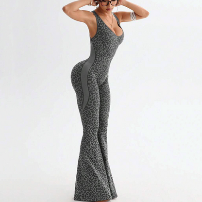 Women's Cheetah Print Workout Jumpsuit with Built-in Bra ✨