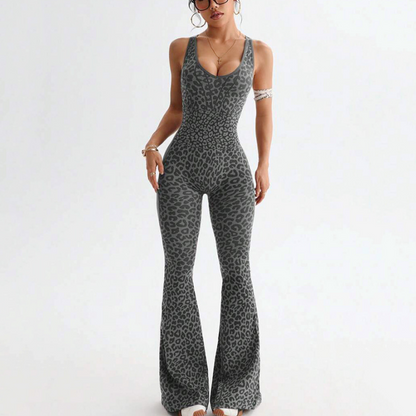 Women's Cheetah Print Workout Jumpsuit with Built-in Bra ✨