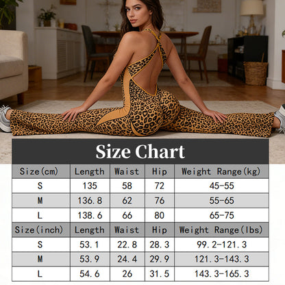 Women's Cheetah Print Workout Jumpsuit with Built-in Bra ✨