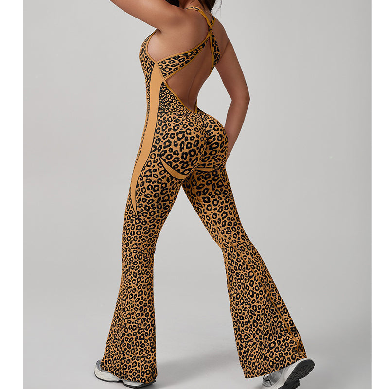 Women's Cheetah Print Workout Jumpsuit with Built-in Bra ✨
