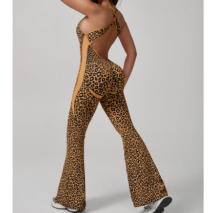 Women's Cheetah Print Workout Jumpsuit with Built-in Bra ✨