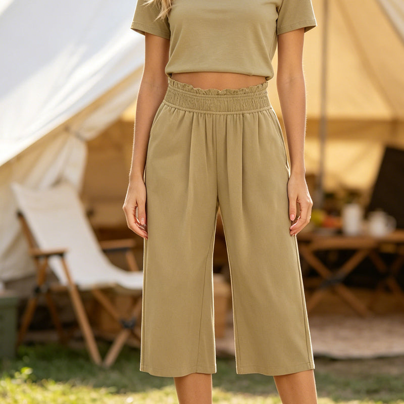 Women's High-Waist Smocked Wide-Leg Pants