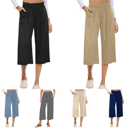 Women's High-Waist Smocked Wide-Leg Pants
