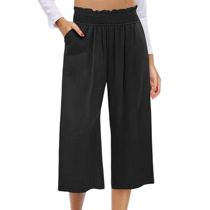 Women's High-Waist Smocked Wide-Leg Pants