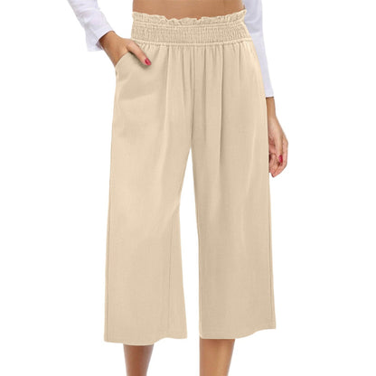 Women's High-Waist Smocked Wide-Leg Pants