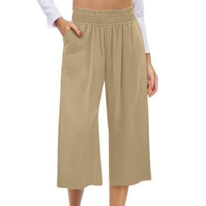 Women's High-Waist Smocked Wide-Leg Pants