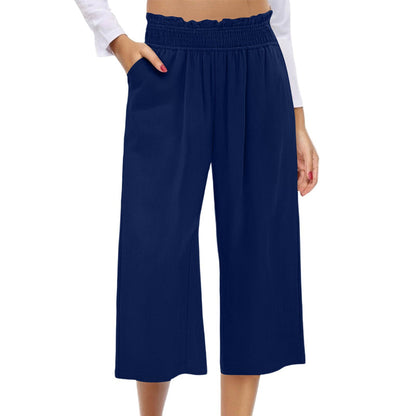 Women's High-Waist Smocked Wide-Leg Pants