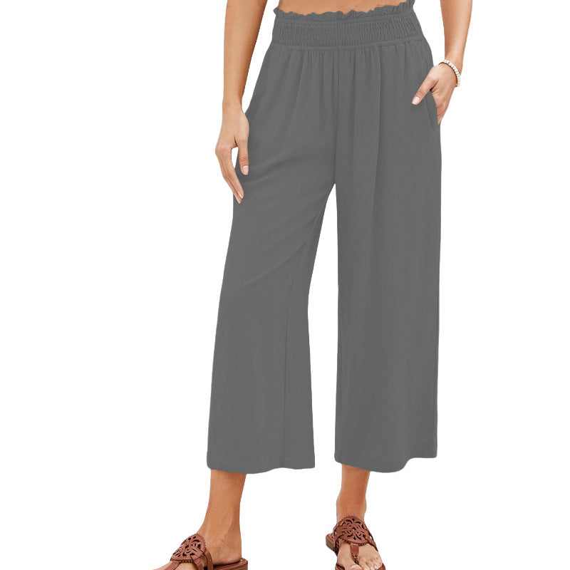 Women's High-Waist Smocked Wide-Leg Pants