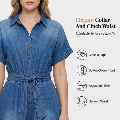 Women's Collared Wide-Leg Denim Jumpsuit