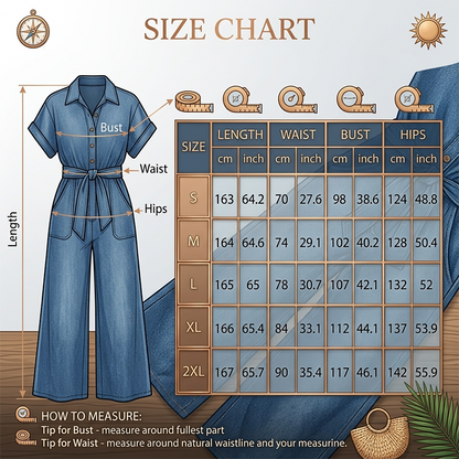 Women's Collared Wide-Leg Denim Jumpsuit