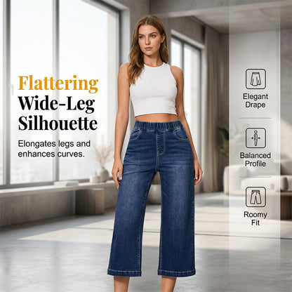 Women's Pull-On Wide-Leg Cropped Denim Jeans