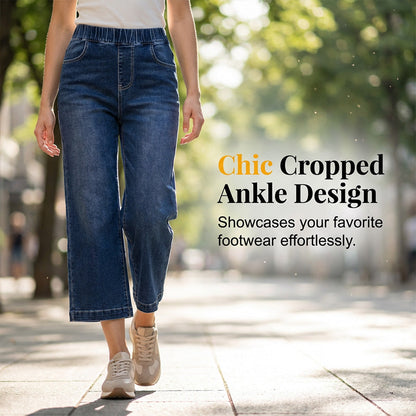 Women's Pull-On Wide-Leg Cropped Denim Jeans